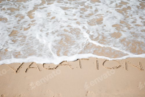 Preview: Vacation written on tropical beach white sand