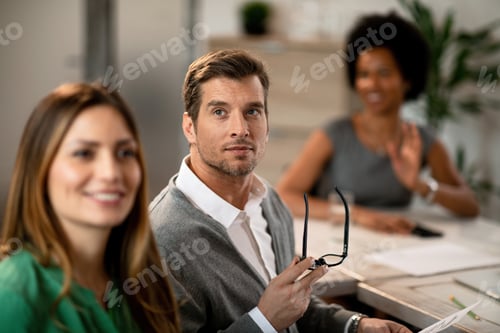 Preview: Male entrepreneur on business meeting in the office.
