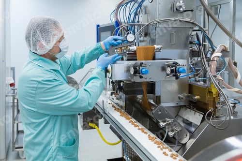 Preview: Pharmacy industry factory man worker in protective clothing in sterile working conditions