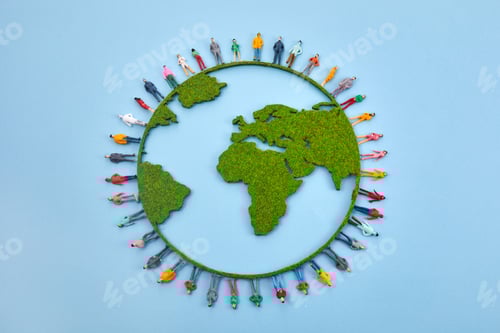 Preview: World Population Day, creative concept. Large and diverse group of people in the shape of the world