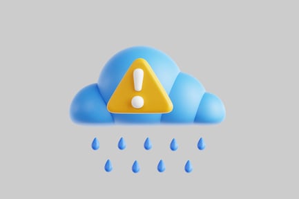 Preview: Cloud with triangular warning symbol and raindrops