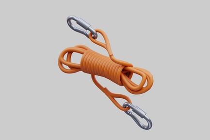 Preview: Coiled orange rope with metal carabiners
