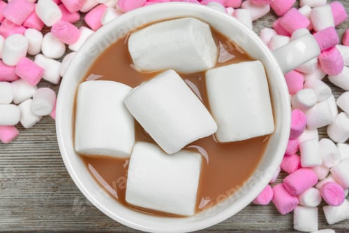 Preview: Hot chocolate with marshmallows on the table