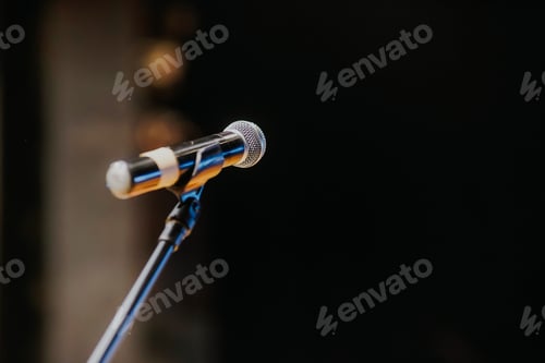 Preview: Close Up of Microphone Standing at Stage Before Concert