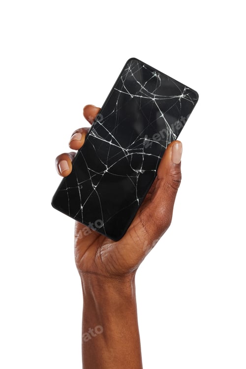 Preview: Black hand hold phone with broken screen glass