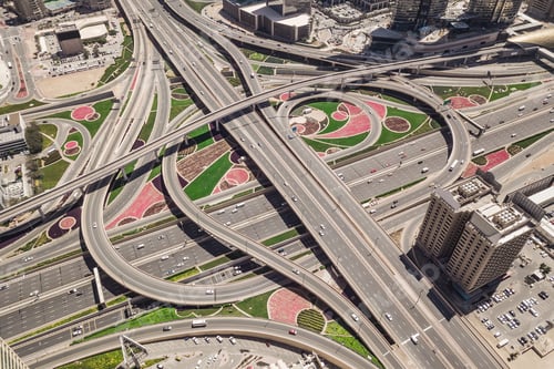 Preview: Aerial view of road junction in Dubai