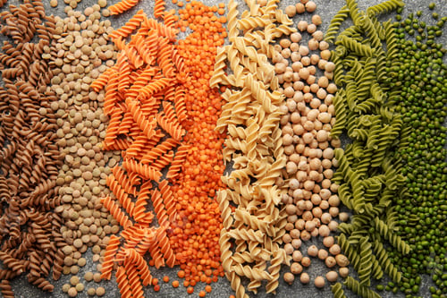 Preview: A variety of fusilli pasta from different types of legumes. Gluten-free pasta.