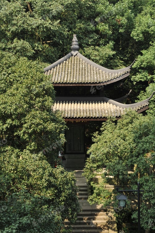 Preview: Pavilion on mountains, surrounded by trees, Hangzhou, China