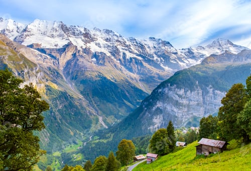 Preview: Stunning mountain landscape of Lauterbrunnen valley, Switzerland.