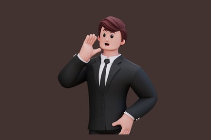 Preview: Man in suit, hand on hip, gesturing