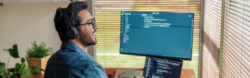 Preview: Male freelancer making new project as web designer or programmer on his computer at home office