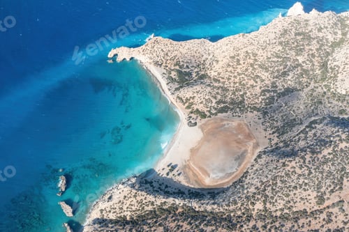 Preview: Crete, Cape Tripiti at Gavdos southernmost Greek island. Aerial drone view of beach at Libyan sea.