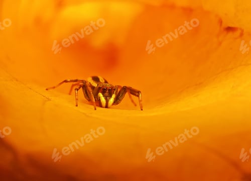 Preview: Close-up of a small spider on orange surface