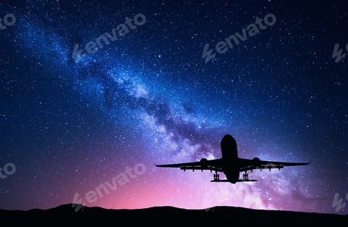 Preview: Milky Way and silhouette of a airplane