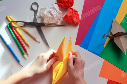 Preview: Concept of children's creativity, origami, back to school.