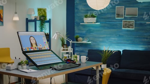 Preview: Empty photography studio for retouch work at home