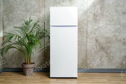 Preview: White Refrigerator Against Concrete Wall
