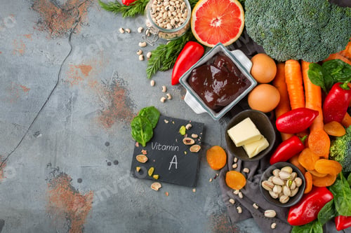 Preview: Assortment of diet food ingredients rich in vitamin a