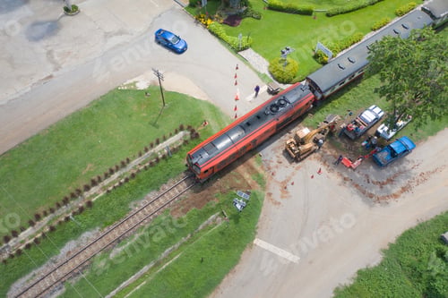 Preview: Train or tram on railway in urban city in public transportation. Vehicle