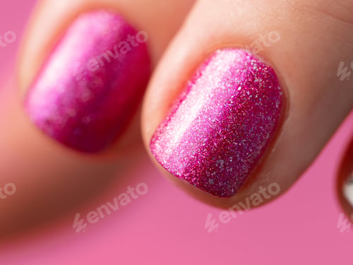 Preview: Close up pink violet holo nail manicure