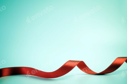 Preview: Red Ribbons On Blue Background For Shopping , Anniversary , New Year , Christmas And Celebration