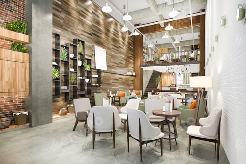 Preview: 3d rendering loft and luxury hotel reception and cafe lounge restaurant