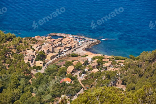 Preview: Balearic islands mediterranean coastline. Picturesque village Valldemossa harbor. Mallorca