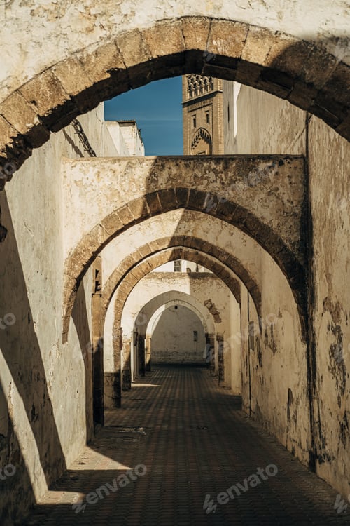 Preview: Vertical shot of old dirty buildings in the Habous District, Casablanca, Morocco