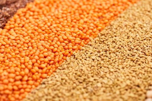 Preview: Close up view of raw red lentil and whole grains