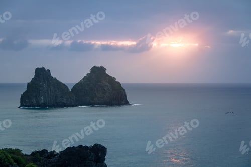 Preview: Sunset view of Morro Dois Irmaos - Fernando de Noronha, Pernambuco, Brazil