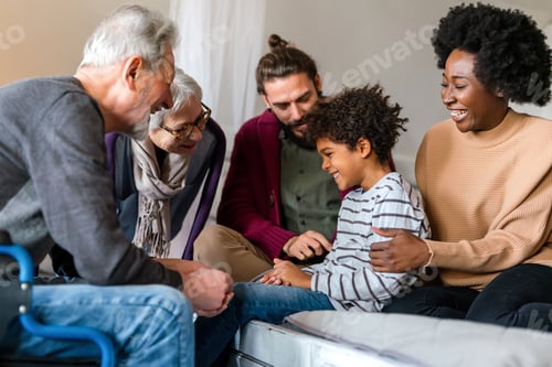 Preview: Portrait of multiethnic happy multi-generation family spending time together