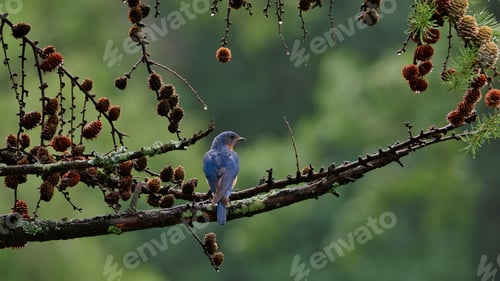 Preview: Bluebird on a Lichen-Covered Branch