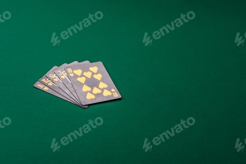 Preview: Playing card game poker in casino with chips, bets and risk. Cards and chips