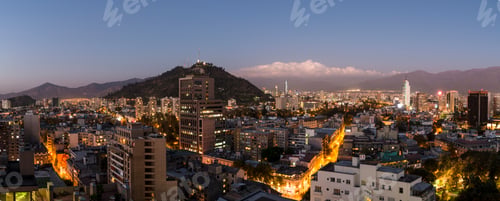 Preview: Aerial view of Central Santiago City at night, Santiago, Chile