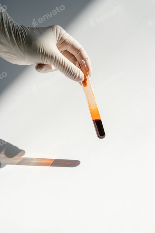 Preview: The hand holds a test tube with blood.