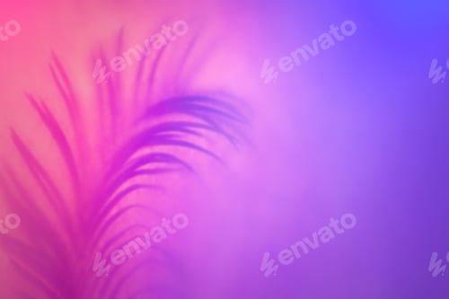 Preview: Tropical Leaf shadow in trendy duotone neon backlight. Abstract background in purple colors