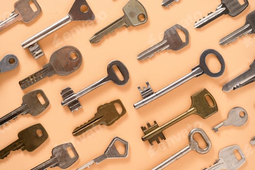 Preview: Key pattern. Background from different old keys. view from above.