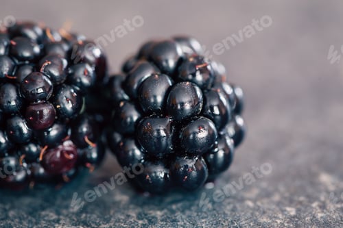 Preview: Macro shot of ripe blackberries, natural background.