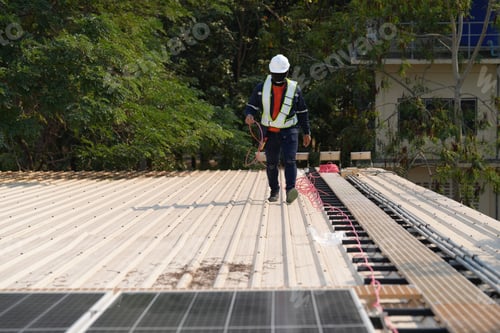 Preview: Renewable Energy Eco Technology Electric Power Industry Solar Panels on rooftop.