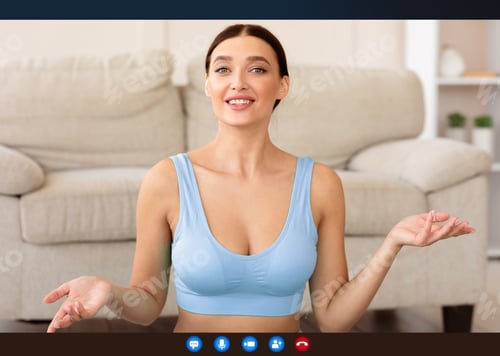 Preview: Blogger Girl On Laptop Screen Explaining Workout Basics Exercising Indoor