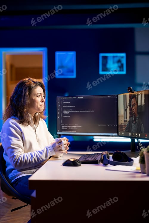 Preview: Programmer checking code with colleague in online teleconference
