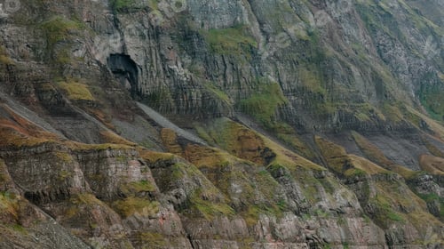 Preview: Majestic rocky cliffs in Svalbard showcasing unique geological formations and lush greenery