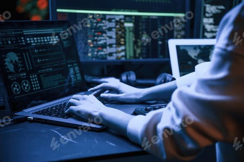 Preview: Close up view of female hacker hands, typing on keyboard