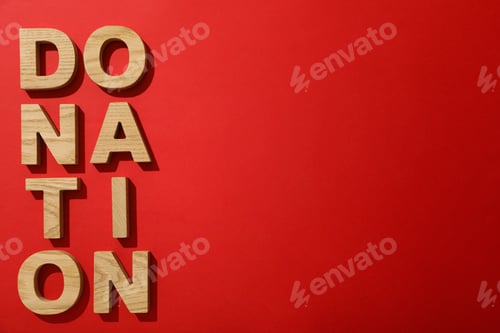 Preview: The word donation on a red background.