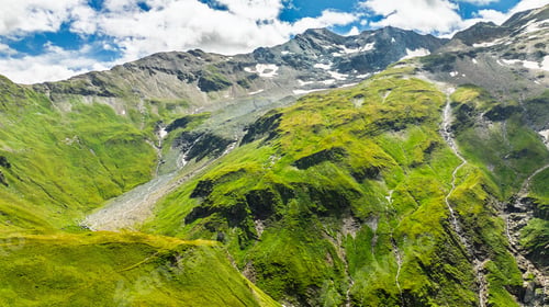 Preview: Lush Green Mountain Landscape under Blue Sky in the Austria Alps, Scenic Grandeur