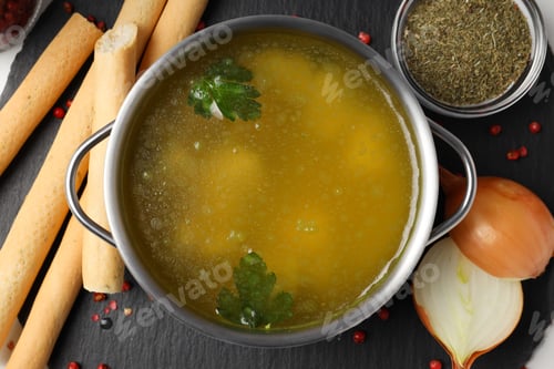 Preview: Concept of tasty food with chicken soup, close up