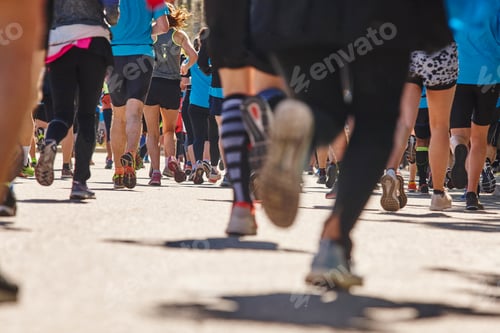 Preview: Marathon runners on the street. Healthy lifestyle. Athletes effort