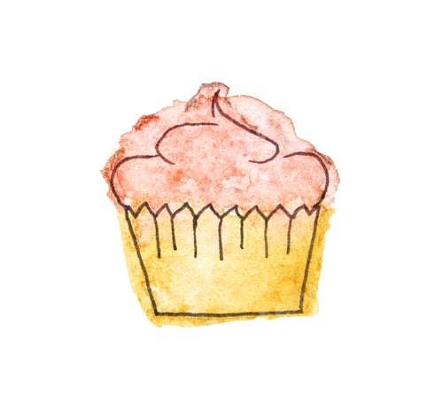 Preview: Watercolor cupcake with pink frosting in hand-painted style on white background