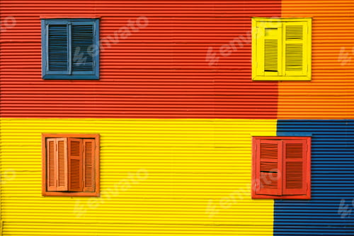 Preview: Colorful Building Facade with Painted Windows