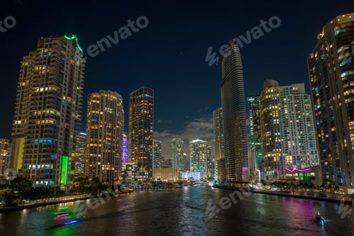 Preview: Night urban landscape of downtown district of Miami Brickell in Florida, USA.